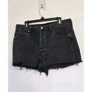 Levis 501 Shorts Womens 33 Cut Off Jean Mid Rise Black Denim Grunge Skater